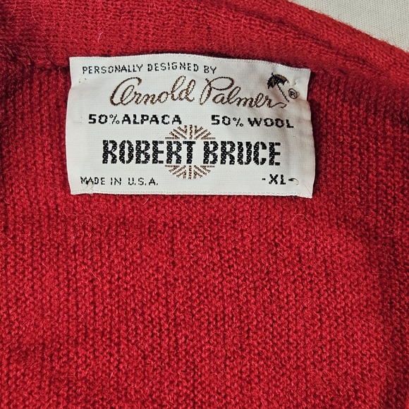 Vintage Robert Bruce Arnold Palmer Cardigan Sweater Alpaca Wool Mens XL Red 60s - Picture 3 of 5